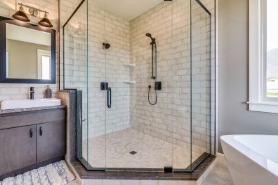 Frameless Glass Shower with Matte Black Fixtures
